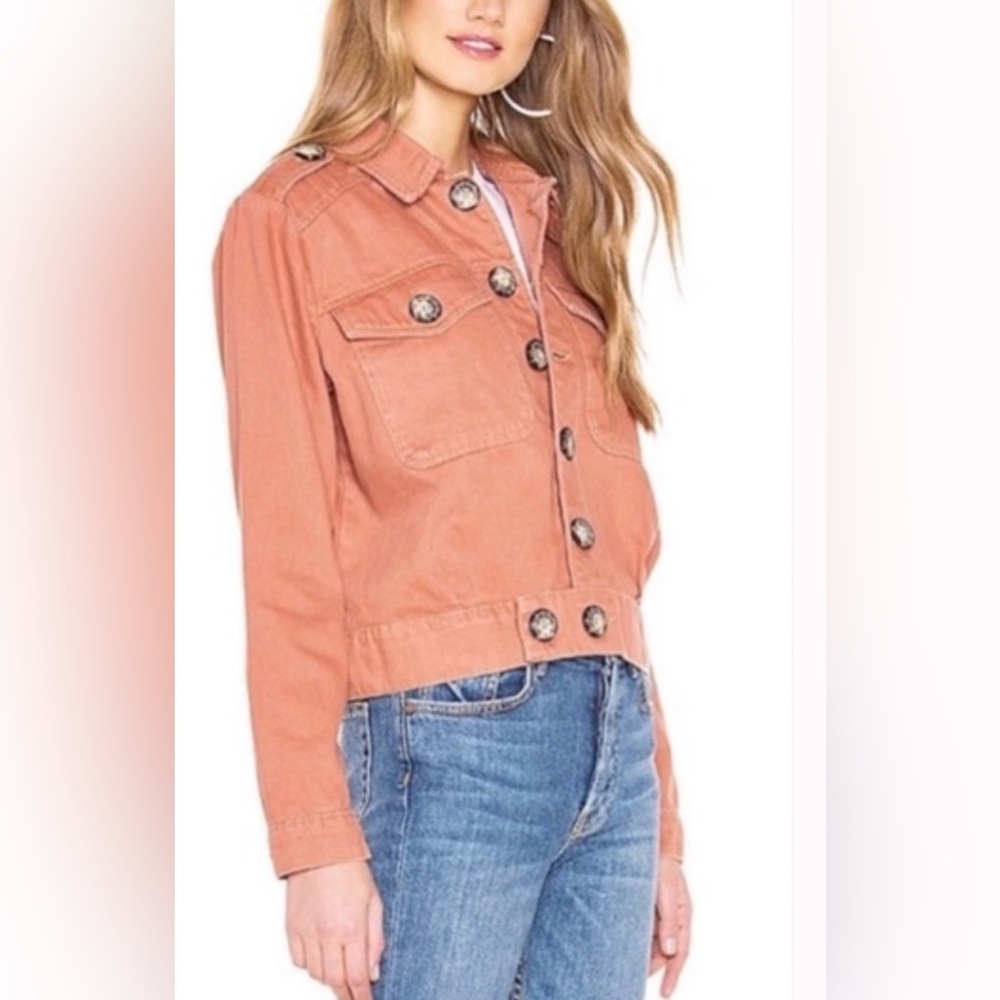 Free People Eisenhower Slouchy Boho Denim Button Up Fall Jacket Terracotta S - Picture 3 of 12